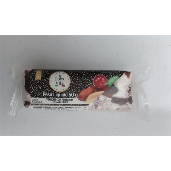 TORRONE COM AMENDOIM E CRANBERRIES LA DOLCE VITE 50G